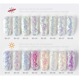 Set of 6 Colors Changing Color Than Sunlight, Discolorant Nail Powder, Nail Parts, Gel Nail Art, 0.04 oz (1 g)