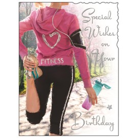Female Birthday Card for Her - General Card for Women - Sporty Running Design - Special Finishes and Illustrated Insert Leaf - Made in the UK
