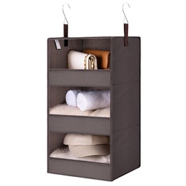 GRANNY SAYS 3-Shelf Closet Organizers and Storage, Foldable Hanging Closet Organizer, Hanging Closet Shelves with 2 Metal Hooks, Leak-Proof Hanging Shelves for Closet, Bedroom, RV, Camper, Dark Brown