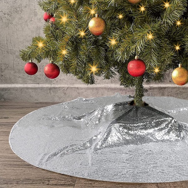 Eternal Beauty Christmas Tree Skirt 127cm Round Christmas Sequin Tree Skirt Xmas Tree Ornament for Holiday Decoration(50 inches,Silver)