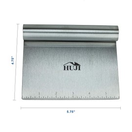 HUJI Stainless Steel Mirror Polished Dough Cutter Scraper Chopper Kitchen Tool (1 Pack, Dough Cutter 5.75" X 4.75")