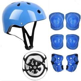 Skateboard Scooter Helmets with Knee Elbow Pads Wrist Guards (Blue)