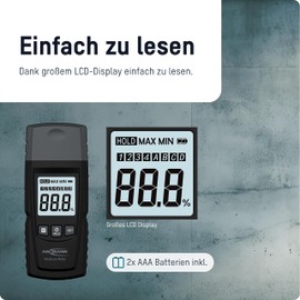 ANSMANN Moisture Meter with Large LCD Display, Easy Selection of 4 Wood Groups or 4 Building Materials. Moisture Meter Allows Professional Measurement of Moisture in Wood & Building Material