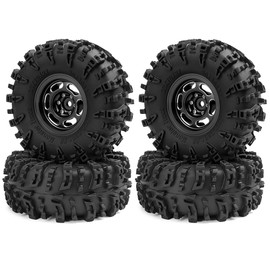 MORLORDY 4Pcs 1.3" Beadlock Wheels and Tires Set for SCX24 Ascent-18 TRX4M 1/18 1/24 RC Crawler Car Upgrade Parts (Style A - Black)