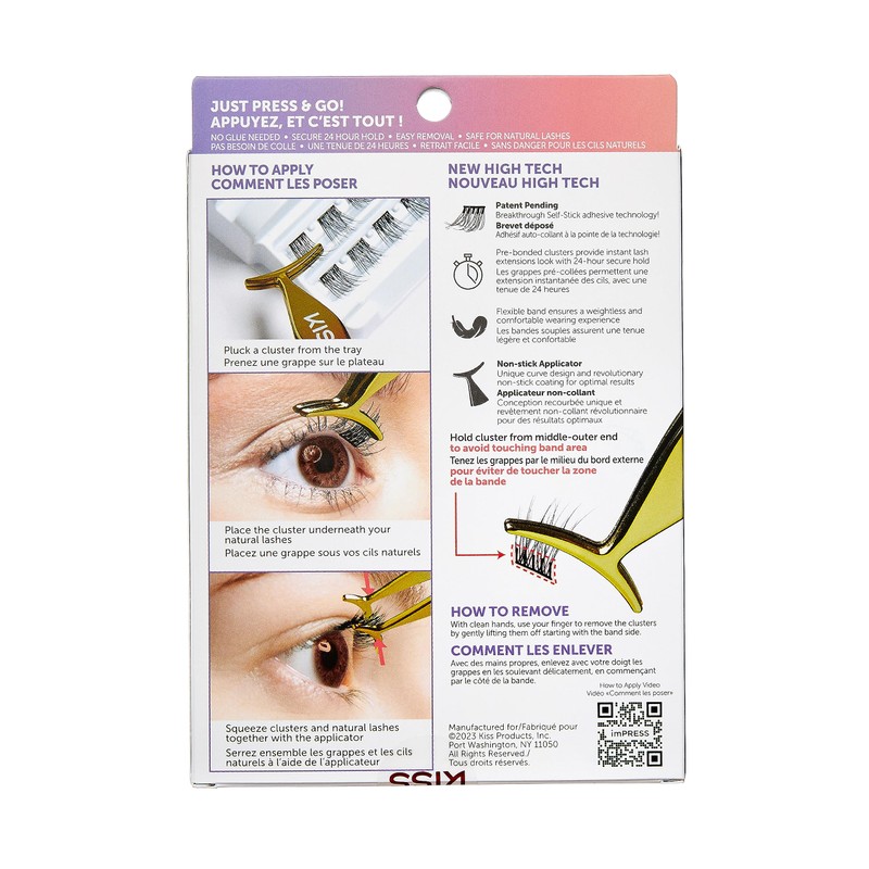 KISS imPRESS Press-On Falsies Eyelash Clusters Kit, Natural, Black, No