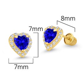 14k Gold Plated Brass Dark Blue Heart Screwback Children Earrings with Sterling Silver Post