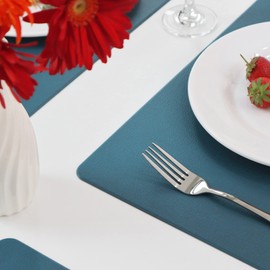 Vinjiasin Placemats for Dining Table Set of 6 Teal Blue Waterproof Washable Place Mats Heat Resistant Reversible Sturdy Leather Table Mats Easy to Clean Placemats for Indoor Outdoor