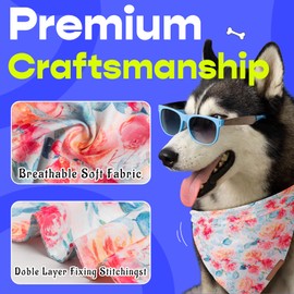 Nausikaa Triangle Dog Bandanas 4 Pack - Large, Durable Polyester Fabric Dog Scarf - Unique Design - Ink Flower