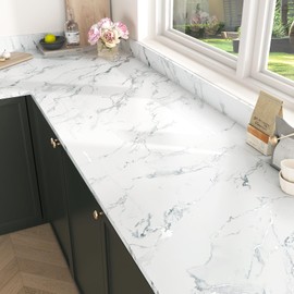 Skyblur Silver White Marble Peel and Stick Countertops Waterproof Marble Contact Paper for Countertops Cabinets Modern Thick Countertop Wallpaper Self Adhesive Removable Wall Paper 15.8 x 80 in
