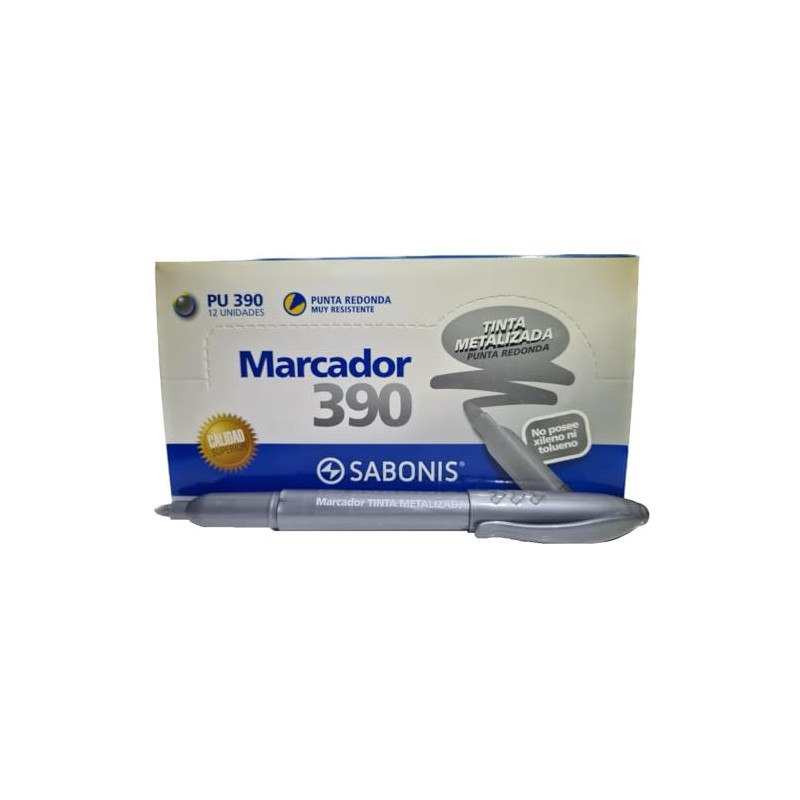Marcador Permanente Metalizado Sabonis Pu390 Caja con 12 Piezas (Plateado)