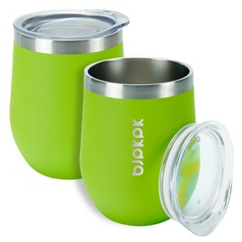 BJPKPK 2 pcs 12oz Insulated wine tumbler, 12oz Insulated Wine Tumbler with Lid,Unbreakable Stainless Steel Wine Glasses, Insulated Tumbler for Home & Outdoor, Green