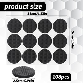 Anti Slip Furniture Pads 108 Pcs Self-Adhesive Rubber Feet 1" Round Furniture Feet Anti Skid Rubber Pads Grippers for Chair Bed Couch Table Legs Floors Protectors, Black