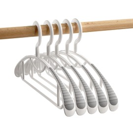 LANZYLO Non-Slip Hangers, Heavy Duty, Durable, Plastic Hanger with Rubber and Horizontal Bar for Closet, Coats, Pants, Shirts, White (10 Pack 16.3 inch)