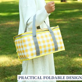 Insulated Picnic Cooler Bag with Zippered Top - Insulated for Hot or Cold, Picnic, Beach, Food Delivery, Outdoor (13.8x7.9x7.9 in) (Yellow)