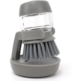 Palm Scrub Brush for Dishes with Soap Dispenser - Kitchen Cleaning Tool - Kitchen Brushes for Dishes (Grey)
