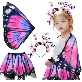 iROLEWIN Kids Toddler Butterfly-Wings-Costume for Girls Fairy-Wings Tutu Headband as Princess Dress-Up Toys Birthday Gifts 3+