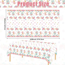 BOKFJBP 3PCS Teapot Party Floral Tablecloth-108x54Inch Plastic Rectangular Table Covers for Girls Tea Party Dessert Time Girl Birthday Baby Shower Spring Summer Parties Decorations