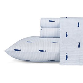 Nautica | Percale Collection Sheet Set-100% Cotton, Crisp & Cool, Lightweight & Moisture-Wicking Bedding, Twin XL, Whale Stripe