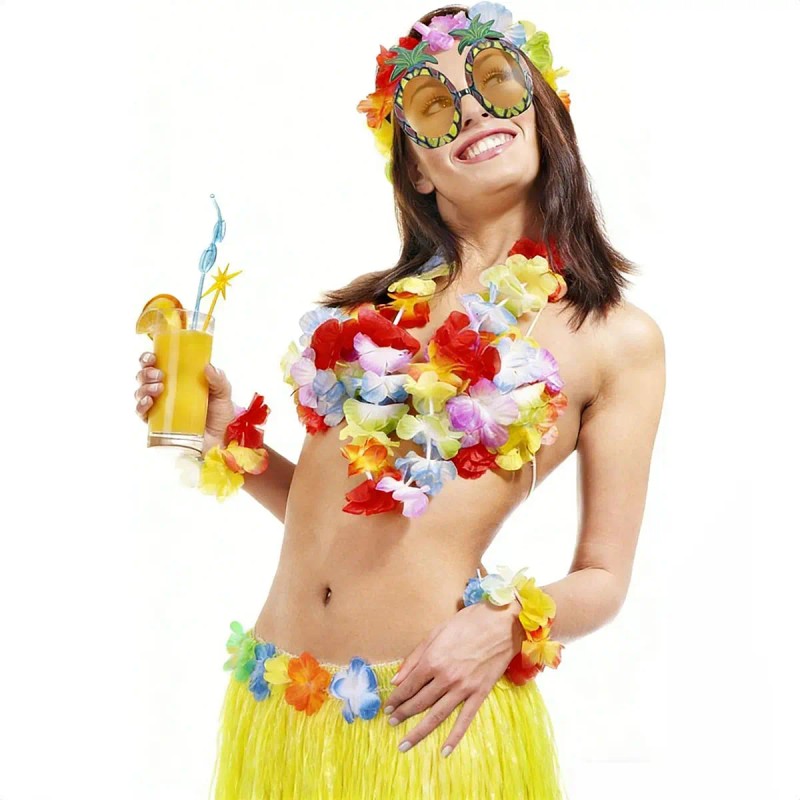 Conjunto De Traje De Danza Hula Hawaiana Amarilla De 8