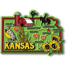 Kansas Colorful State Magnet by Classic Magnets, 3.3" x 2.4", Collectible 3D Rubber Vintage-Style Souvenirs and Gifts Made in The USA