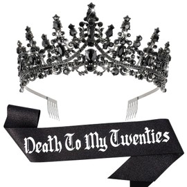 KICOSY Black Crown & Death to my 20s Sash Set - Unique 30th Birthday Decorations & Gifts for Women, Ideal for Funeral for Youth Birthday Party​