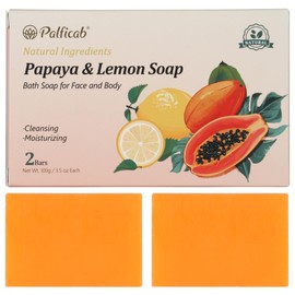 PALFICAB Natural Papaya & Lemon Soap, Exfoliating Bar Soap for Men & Women, Smooth & Moisturizing Lather with Coconut Oil & Shea Butter, Cruelty-Free, Cleanses & Smooths, Gifts for Women, 2 Bars