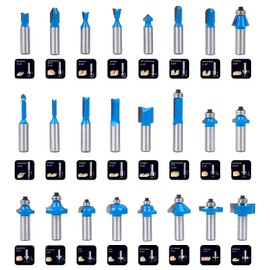 KOWOOD Router Bits Sets of 24A Pieces 1/2 Inch Shank Router Bit Set T Shape - for Commercial Users and Beginners…