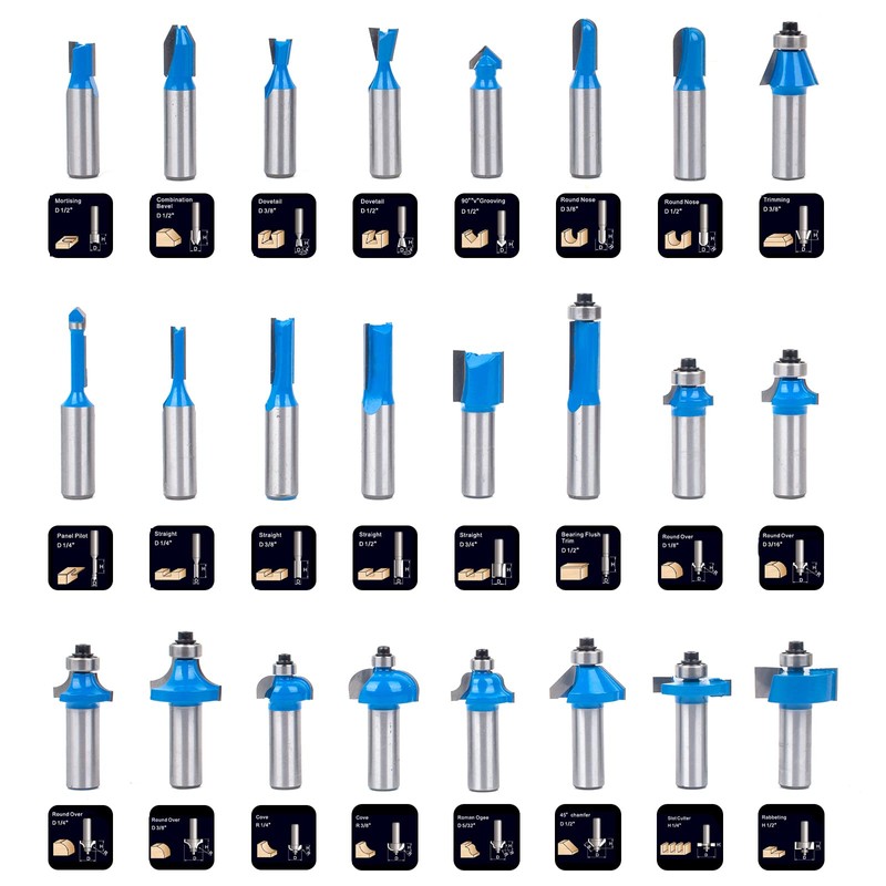 KOWOOD Router Bits Sets of 24A Pieces 1/2 Inch Shank