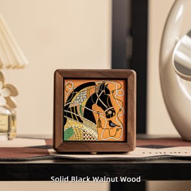Wooden Jewelry Box,Small Wooden Box with Velvet Lining (Horse Design 2)