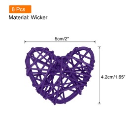 sourcing map 8Pcs Heart Shaped Rattan Ball Vase Filler Natural Rattan for Valentine's Day Decoration Wedding Home Decoration Dark Purple 2 in