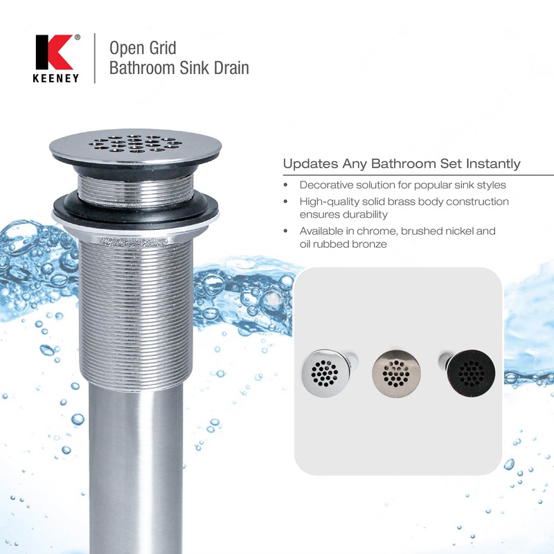 Keeney K820-74BRZ Universal Open Grid Bathroom Sink Drain Without Overflow,