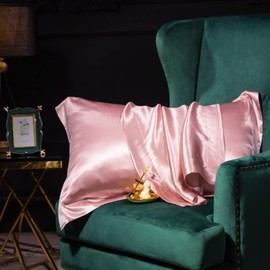 Silky Satin Pillowshams Set for Hair - Pillowcase with Envelope Closure -Cool and Easy to Wash -Set of 2 - Only Pillow Cover No Insert (Pink, Standard)