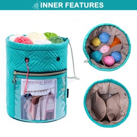 MYBAGZING Yarn Bag, Small Crochet Bag Organizer, Drawstring Yarn Storage Bags Yarn for Crocheting, Knitting Bag for Crochet Beginner,Yarn Holder, Yarn Bowl with Pocket for Crochet Accessories