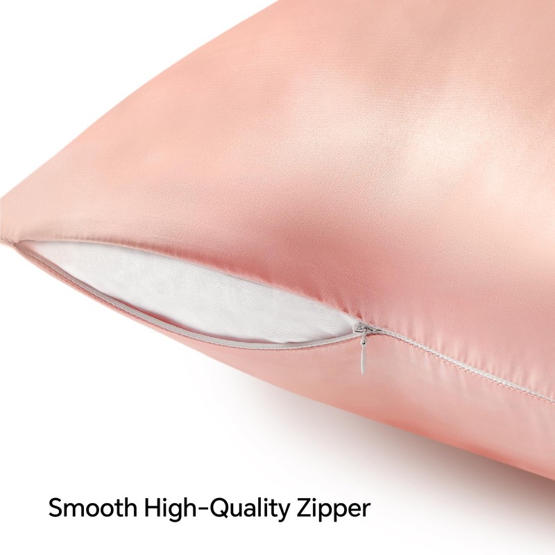 BEDELITE Satin Pillowcase with Zipper 2 Pack, Coral Pillow Cases