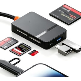 Lector de Tarjetas SD 8 en 1, Velocidad 5Gbps, USB 3.0 y Tipo-C para PC y Móvil, Adaptador para Memory Stick Pro Duo Compatible con SD/TF/CF/MS/Micro SD, Plug and Play, Sin Aplicaciones