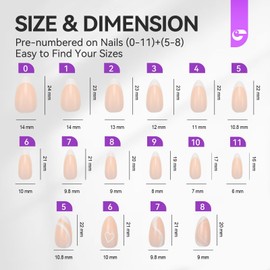 Gelike ec Soft Gel Press On Nails: Medium Almond X-French Nails Tips, Medium Full Cover Nails for Sticking on for Salon Quality, Comfortable to Wear, 160 Pieces, 12 Sizes (French with Design)-0010