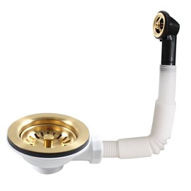 Talea SUS304 Stainless Steel Brushed Golden Color Sink Basket Strainer Waste for Kitchen Round Overflow Sink Waste Kit Accessories, xk186c061-k