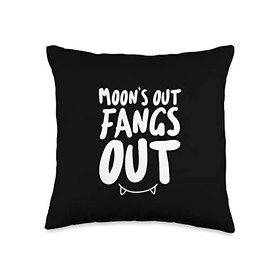 Moon's out fangs out vampire Throw Pillow