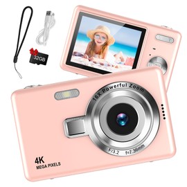 Digital Camera 1080P FHD Compact Camera 44MP Camera with 2.4" LCD Screen,16X Digital Zoom Simple Vlogging Camera Portable Digital Camera with 32gb SD Card for Kids Teen Students Beginner (Pink)