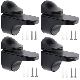 Adjustable Wood/Glass Shelf Bracket Wall Mount, Black, 4 Pack