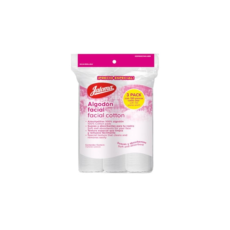 Jaloma | Tri-pack de Algodón Facial, 100% algodón, 3 packs