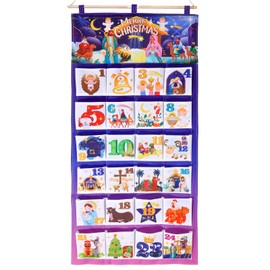 DPKOW Religious Christmas Advent Calendar 2024, Reusable Fabric Advent Calendar with 24 Pockets, Empty Refillable Advent Calendar with Pole, Religious Christmas Decorations Indoor Home Wall