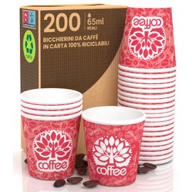 200 Paper Coffee Cups 65ml Red Forest Eco Friendly Biodegradable Disposable Cups Small Takeaway Hot Drinks