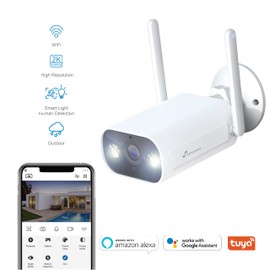 NIVIAN - 2K WLAN Bullet Camera | Outdoor IP66 | Human Detection | Night Vision 10 m | Compatible with Alexa & Google Home | 2-Way Audio, White, Plastic, 1 Unidad