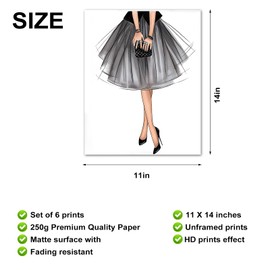 Fashion Woman Picture Wall Arts Black 6 Pack & Pink Fashionable Pictures Decorations Handbag Flower High Heels Cosmetics Prints Glam Paintings for Girls Bedroom Bathroom Decor 8x10Inches UNFRAMED