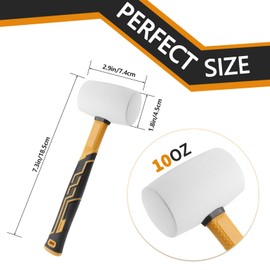 MSLANE Rubber Mallet 10oz Fiberglass Handle White Rubber Mallet And 30mm Double-Faced Soft Mallet,Fiberglass Handle With Soft Grip for Flooring, Tent Stakes, Woodworking, Camping, Crafts