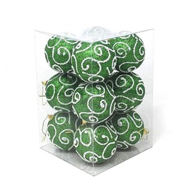 allgala 12 Pack 3 Inch Christmas Tree Ornament Balls-Glitter Decorated Foam Large Xmas Ball-Green