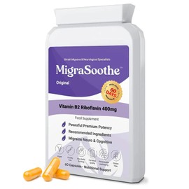 MigraSoothe Original Vitamin B2 Riboflavin 400mg Capsules for Adults - High Strength Daily Supplement for Migraine Wellness Routine and Energy Metabolism - Vegan, Made in UK, 60 Capsules