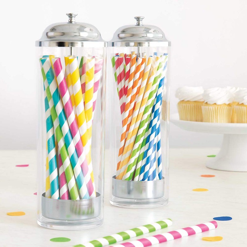 Neon Yellow Striped Paper Straws - 40 Count - Unique