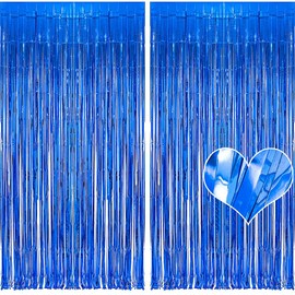 2 Pack Foil Fringe Curtain 3ft x 6.5ft,Foil Fringe Curtain for Decoration Metallic Tinsel Curtain Backdrop Streamers for Party Birthday Wedding Graduation Decorations (blue)